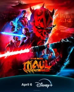 Pôster da série Star Wars Maul – Lorde das Sombras (2026) com Darth Maul empunhando sabre de luz vermelho