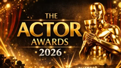 Imagem do The Actor Awards 2026 destacando a estética dourada da premiação que consagrou “Pecadores” e outras produções