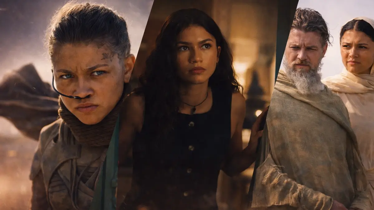 Montagem com Zendaya em diferentes filmes de 2026, incluindo Duna Parte Três, Homem-Aranha Um Novo Dia e A Odisseia