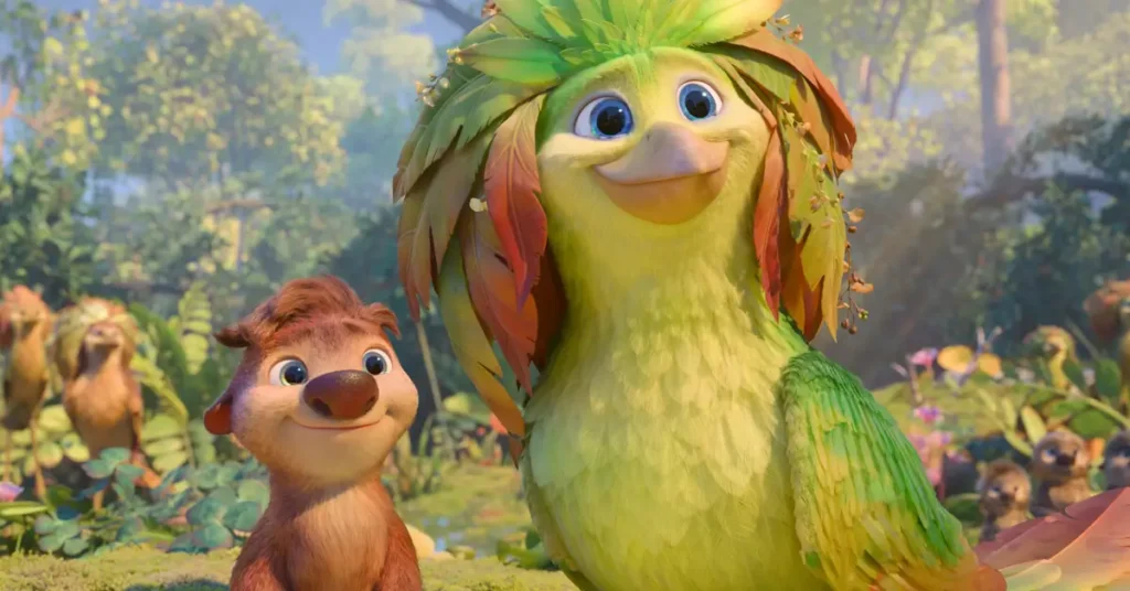 Cena da animação Como Mágica (2026), produção original da Netflix ambientada em uma floresta colorida com personagens fantásticos