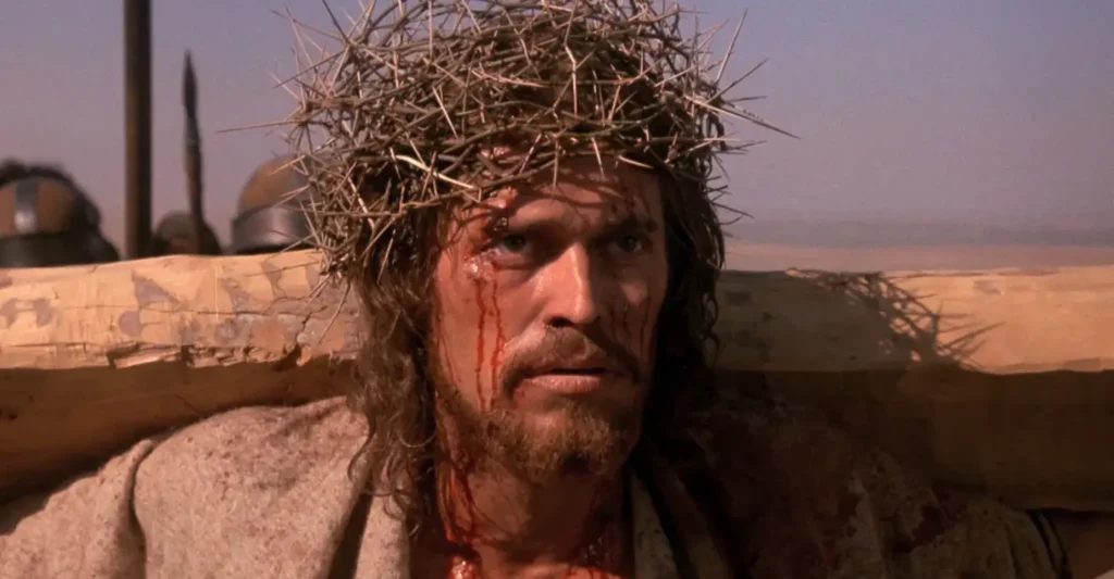 Willem Dafoe como Jesus em A Última Tentação de Cristo, filme de Jesus de Martin Scorsese conhecido por sua abordagem controversa e humana