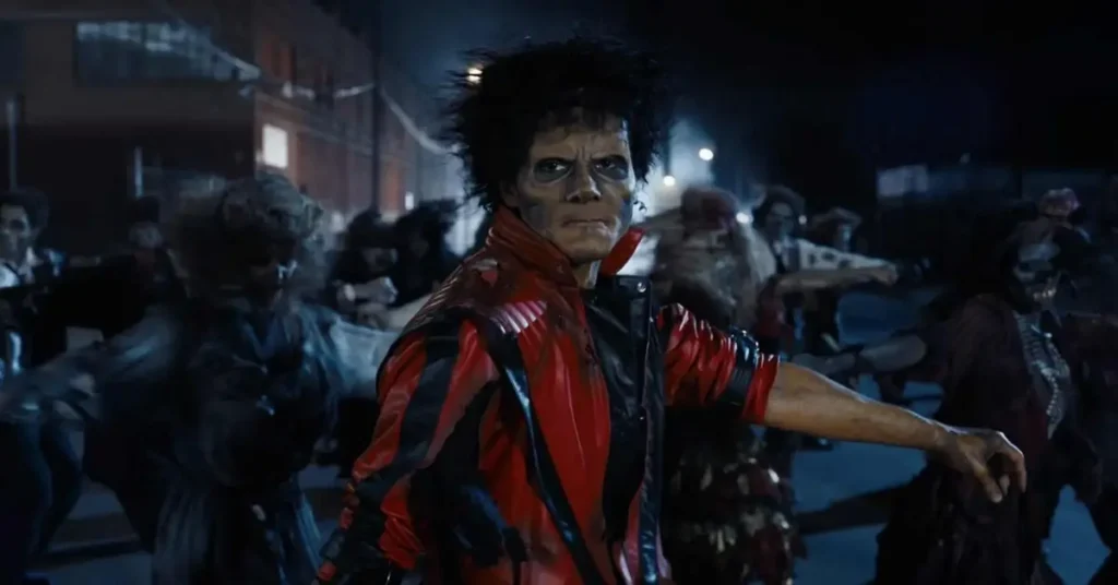 michael cena thriller Cena de Thriller recriada no filme Michael 2026 com uso das gravações originais de Michael Jackson