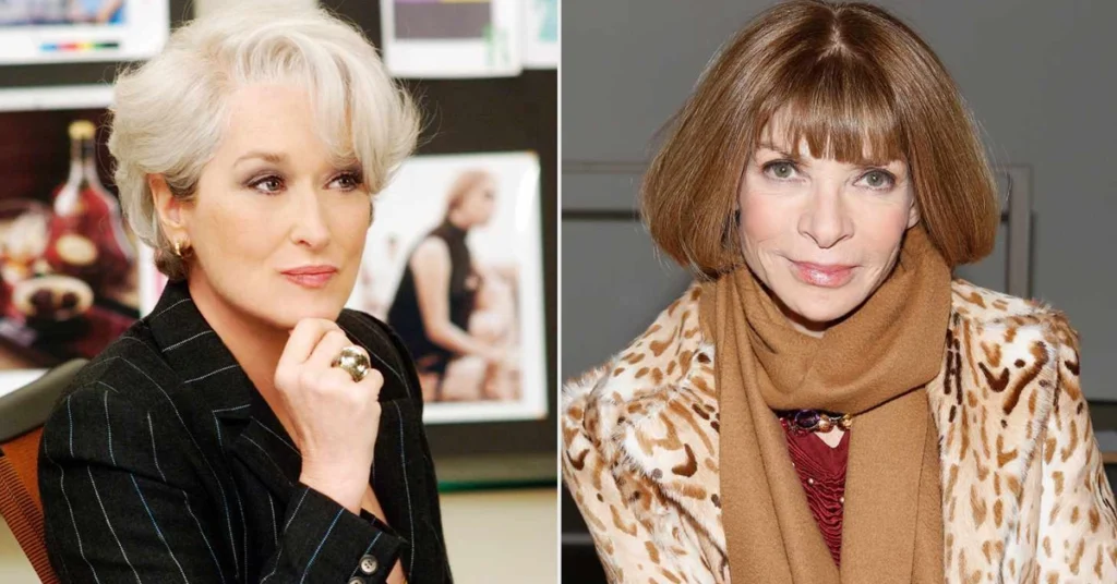 Comparação entre Miranda Priestly interpretada por Meryl Streep e Anna Wintour, inspiração real de O Diabo Veste Prada
