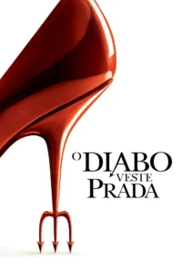Pôster de O Diabo Veste Prada com salto alto vermelho em formato de tridente sobre fundo branco