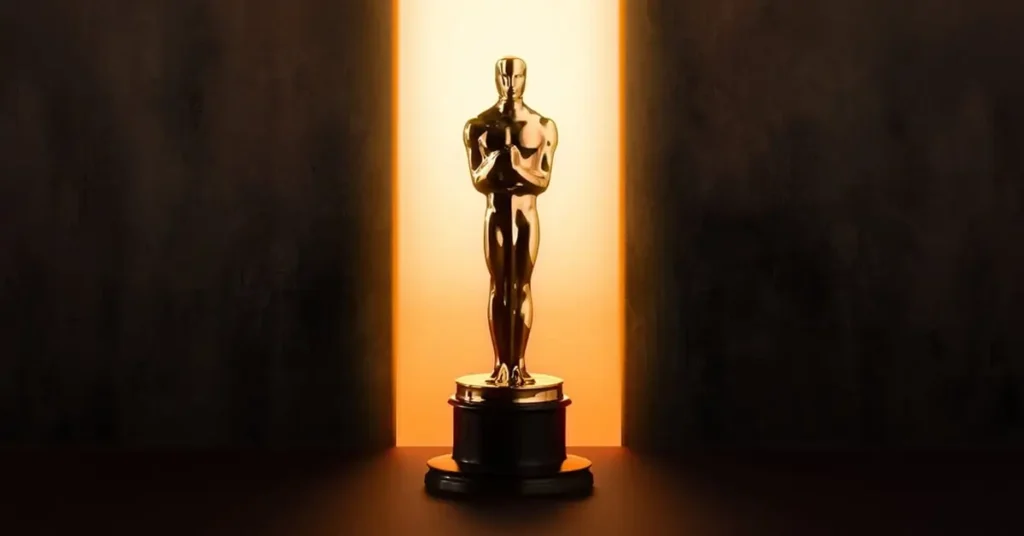Estatueta do Oscar iluminada em destaque representando a premiação; imagem sobre quando será o Oscar 2027