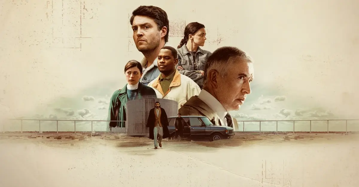 Elenco da série Personas (Legends) da Netflix com Tom Burke, Steve Coogan e Tom Hughes em arte promocional ambientada em cenário desértico