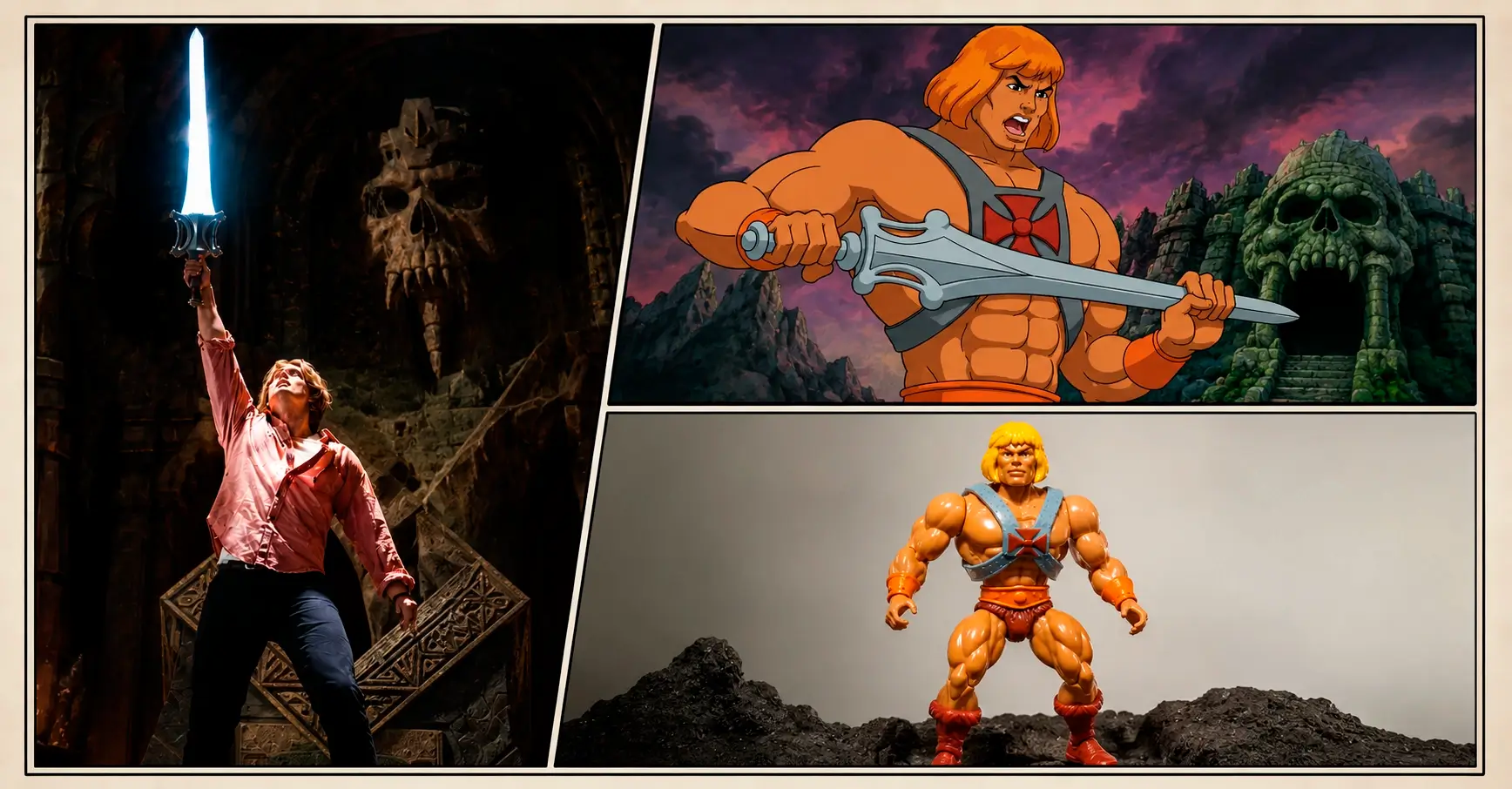 curiosidades sobre he man evolucao do personagem Curiosidades sobre He-Man mostrando a evolução do personagem entre live-action, animação clássica e brinquedos da Mattel.