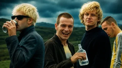 Elenco de Trainspotting: Sem Limites em cena icônica ao ar livre com Mark Renton e grupo