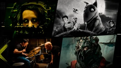 filmes baseados em curtas Colagem editorial com cenas de filmes baseados em curtas-metragens, incluindo Jogos Mortais, Frankenweenie, Whiplash e Distrito 9