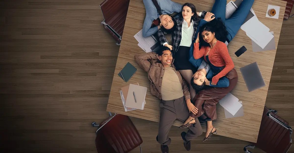 inapropriados para o trabalho serie 2026 Avantika, Ella Hunt, Will Angus, Nicholas DuVernay, Jack Martin e Jay Ellis em imagem promocional da série Inapropriados Para O Trabalho (2026)
