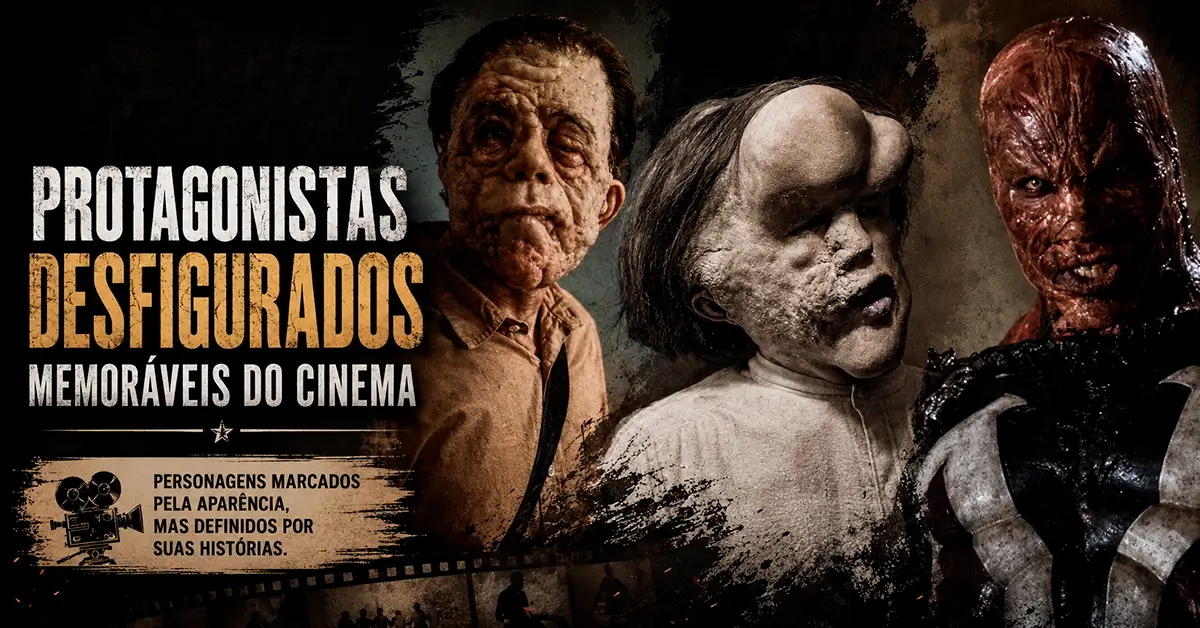Desfigurados Memoráveis do Cinema: arte com personagens icônicos como Spawn, Rocky Dennis e John Merrick em especial sobre deformidades no cinema.