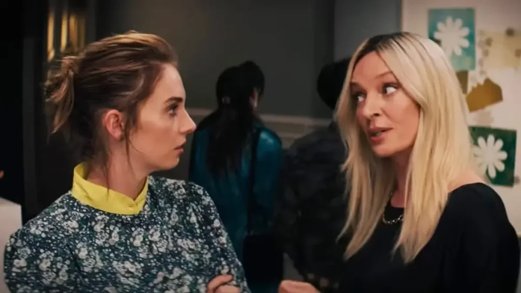 Uma Thurman e Maya Hawke em cena de The Kill Room: Arte Fatal (2023), primeiro filme em que mãe e filha atuaram juntas.