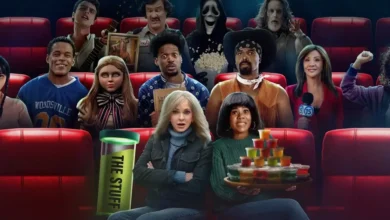 Imagem promocional de Todo Mundo em Pânico (2026) com personagens de terror em uma sala de cinema, destacando o sucesso da bilheteria de Todo Mundo em Pânico (2026).