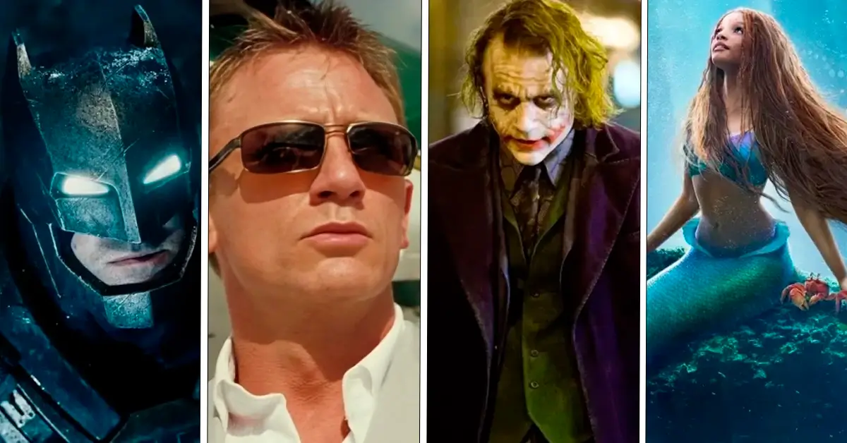 Montagem com Batman, James Bond, Coringa e Ariel representando escolhas de elenco para filmes que os fãs odiaram antes do lançamento.