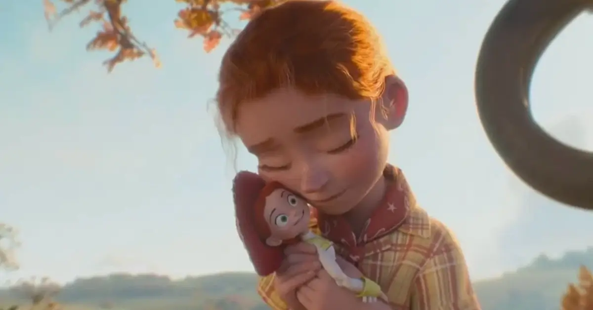 Emily abraça a boneca Jessie em cena emocionante de Toy Story 5, inspirando a música original “I Knew It, I Knew You”, de Taylor Swift.