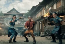 Cena da segunda temporada de Avatar: O Último Mestre do Ar com Aang, Katara, Sokka e aliados em ação, uma das principais estreias da Netflix em junho de 2026.