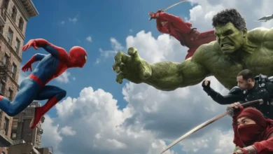 Novo trailer de Homem-Aranha: Um Novo Dia mostra o herói enfrentando Hulk em cena de ação com outros personagens ao fundo em uma batalha urbana.
