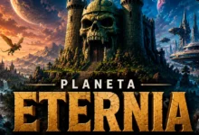 Castelo de Grayskull e paisagens de Eternia no universo de He-Man e dos Mestres do Universo.