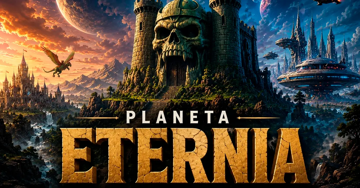 Castelo de Grayskull e paisagens de Eternia no universo de He-Man e dos Mestres do Universo.