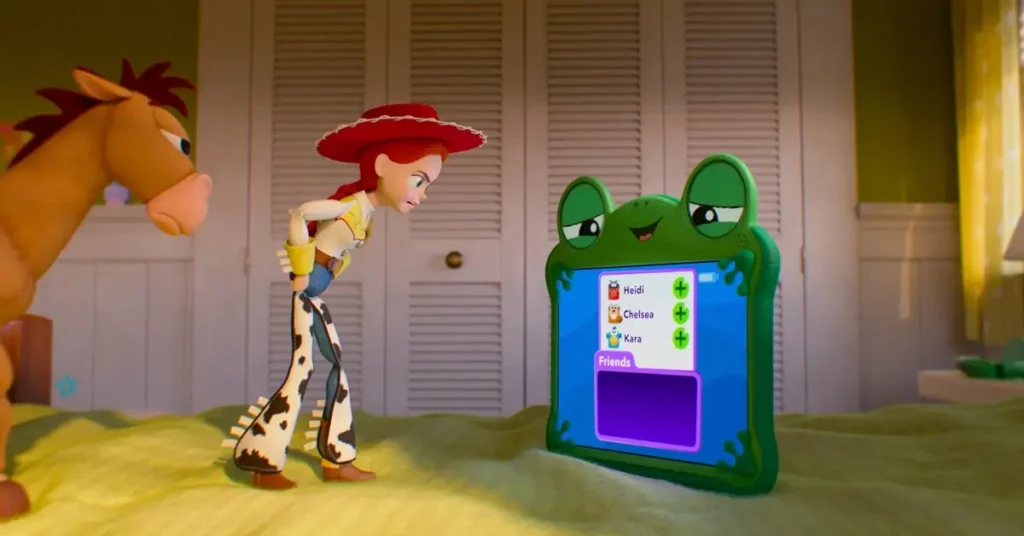 recordes de toy story 5 Recordes de Toy Story 5: Jessie interage com um dispositivo tecnológico em cena da animação da Pixar que alcançou uma das maiores estreias da história.