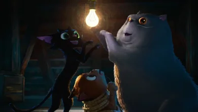 Teaser de Gatto mostra três gatos em um sótão iluminado por uma lâmpada em cena da nova animação da Pixar, Gatto (2027), dirigida por Enrico Casarosa e com estreia prevista para 5 de março de 2027.