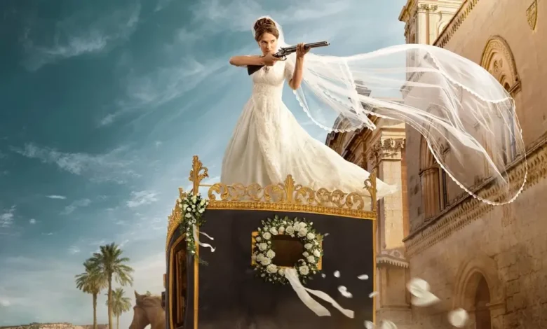 trailer de enola holmes 3 Enola Holmes de vestido de noiva sobre uma carruagem, segurando uma arma, em imagem promocional oficial de Enola Holmes 3.