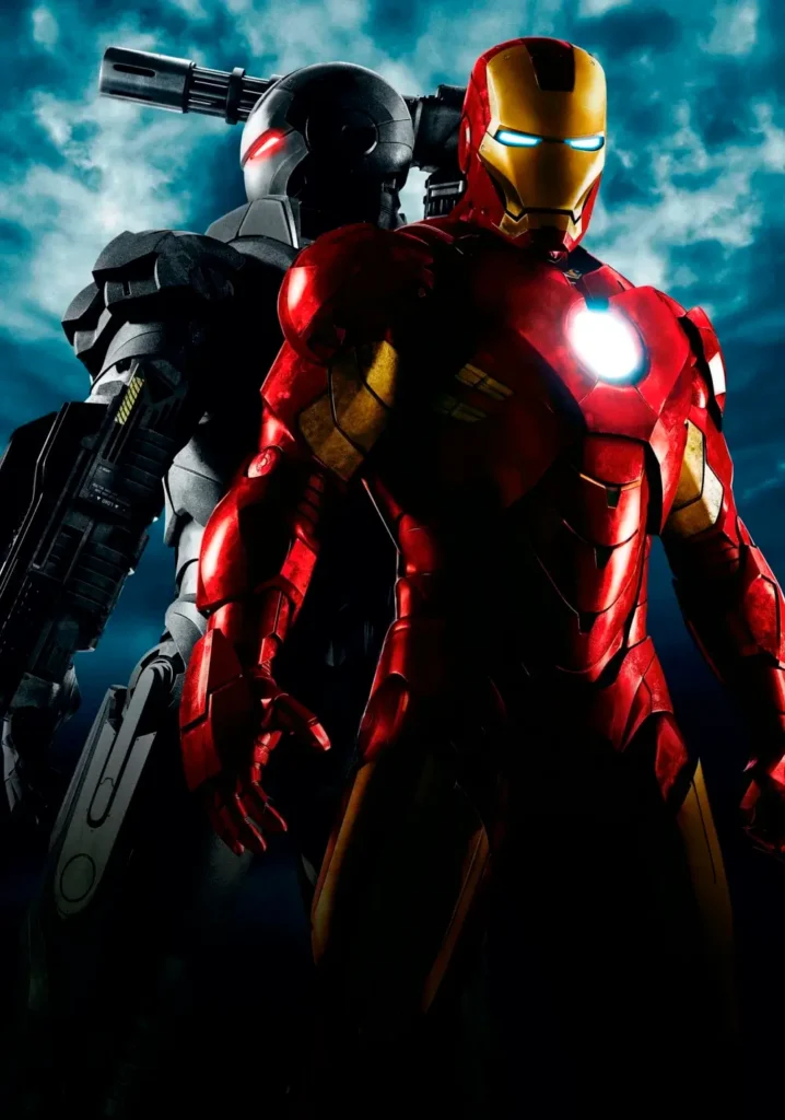 Homem de Ferro e Máquina de Combate em arte promocional de Homem de Ferro 2 (2010), terceiro filme da Fase 1 do MCU.