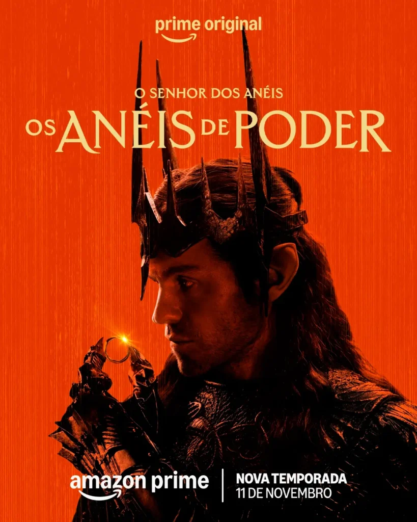 Pôster oficial da terceira temporada de O Senhor dos Anéis: Os Anéis de Poder mostra Sauron segurando o Um Anel, com estreia marcada para 11 de novembro de 2026 no Prime Video.