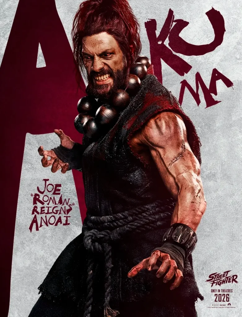 Joe Anoa'i (Roman Reigns) como Akuma em Street Fighter (2026).