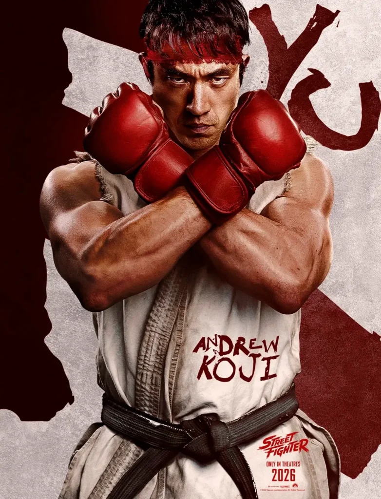 Andrew Koji como Ryu em Street Fighter (2026), adaptação live-action da Capcom.