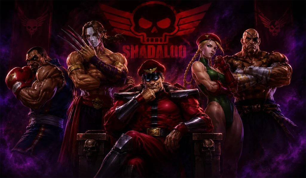 Shadaloo em Street Fighter 2026 com M. Bison, Balrog, Vega, Cammy e Sagat