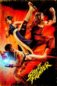 Pôster oficial de Street Fighter (2026) mostrando Ryu preparando um Hadouken, Chun-Li aplicando um chute e Ken em posição de combate.