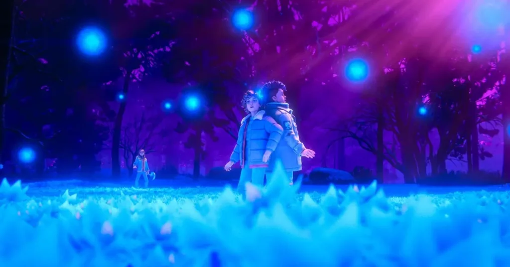 Personagens de Stranger Things: Histórias de 85 exploram uma floresta coberta por flores misteriosas e luzes sobrenaturais na segunda temporada