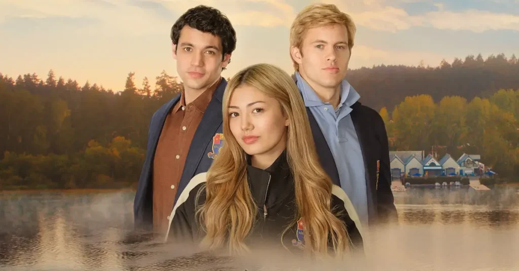 A Garota do Remo: Teagan Tao entre Josh Regis e outro colega da equipe de remo