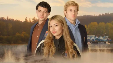 A Garota do Remo: Teagan Tao entre Josh Regis e outro colega da equipe de remo