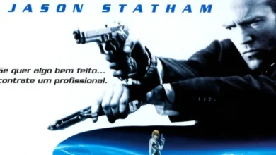 Recorte do pôster de Carga Explosiva 3 com Jason Statham armado