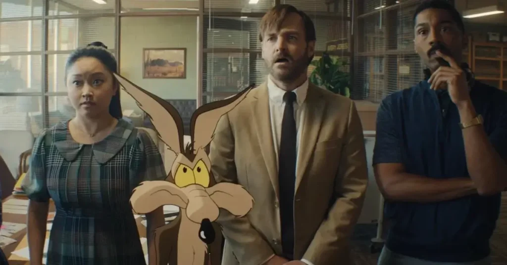 Bilheteria de Coyote vs. Acme com Will Forte, Martha Kelly e Tone Bell ao lado do Coyote em cena do filme
