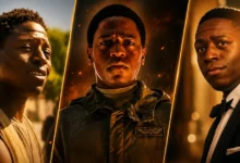 David Jonsson em montagem com três personagens marcantes da carreira. Ator é apontado como o novo Pantera Negra do Universo Cinematográfico da Marvel (MCU).