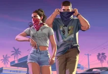 Jason e Lucia em arte oficial de Grand Theft Auto VI (GTA 6), destacando a parceria entre Rockstar Games e Netflix para apresentação estendida do jogo.