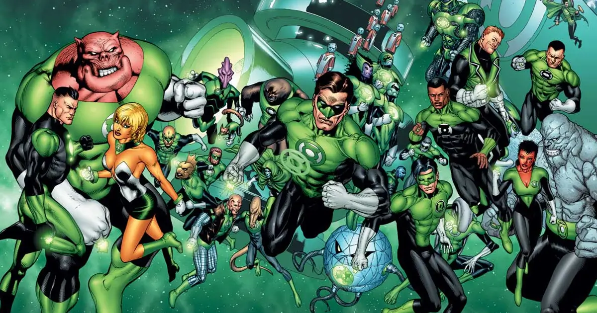 10 HQs para ler antes de assistir "Lanternas": imagem com Hal Jordan, John Stewart e outros integrantes do Corpo dos Lanternas Verdes