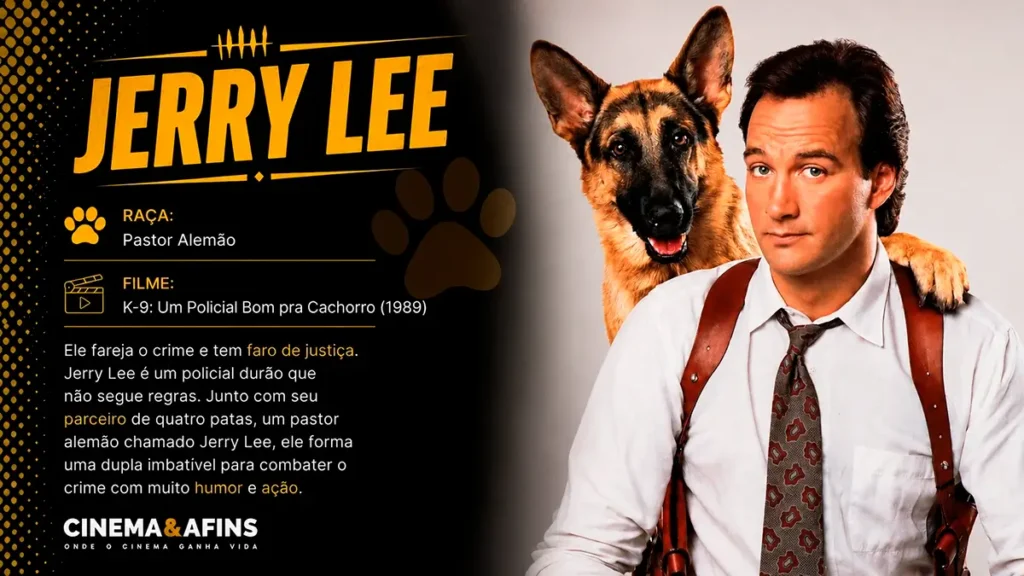 Jerry Lee, o pastor-alemão parceiro de James Belushi em K-9: Um Policial Bom pra Cachorro (1989)