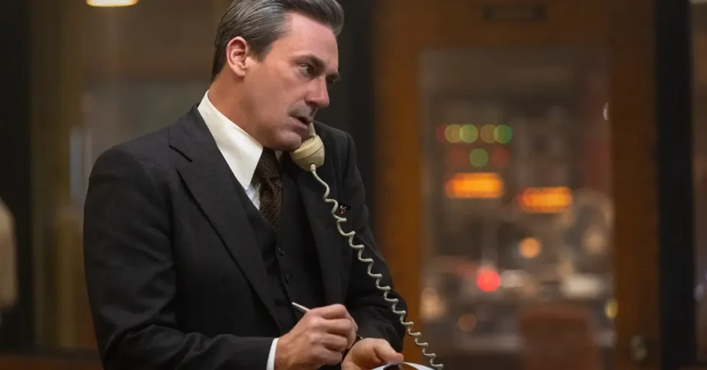 Jon Hamm como Fred Heckman ao telefone em American Hostage