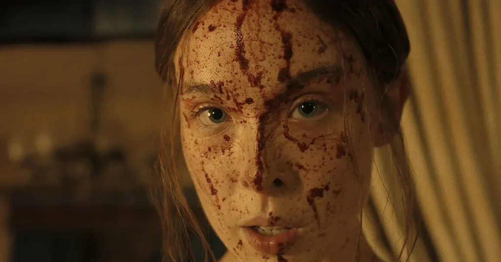Ella Beatty caracterizada como Lizzie Borden em cena da série MONSTRO: A História de Lizzie Borden, da Netflix.