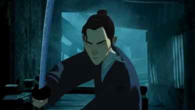 Mizu empunha sua espada em cena do trailer da 2ª temporada de Samurai de Olhos Azuis