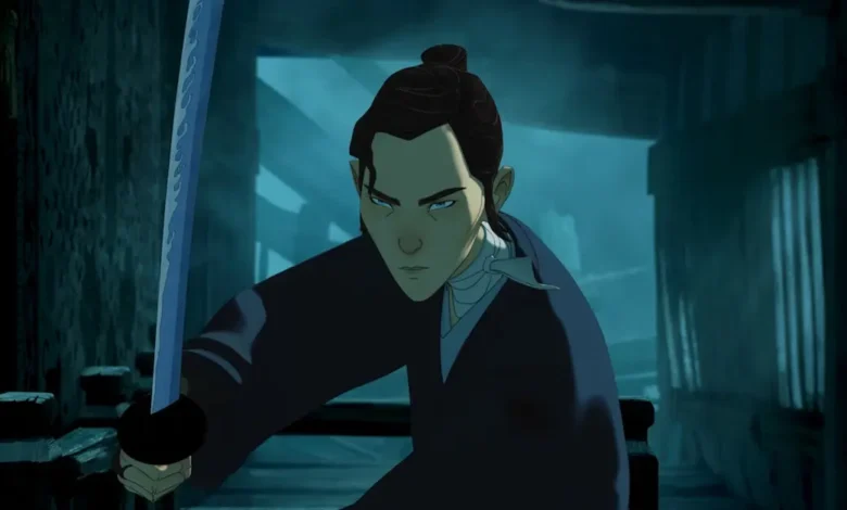 Mizu empunha sua espada em cena do trailer da 2ª temporada de Samurai de Olhos Azuis