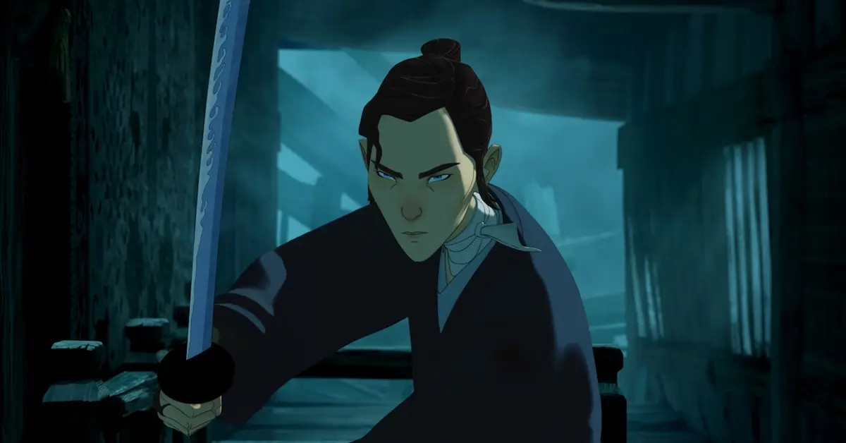 Mizu empunha sua espada em cena do trailer da 2ª temporada de Samurai de Olhos Azuis