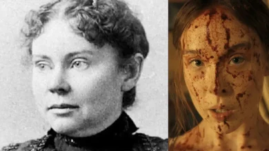 Comparação entre Lizzie Borden e Ella Beatty, mostrando os personagens reais de Monstro: A História de Lizzie Borden na série da Netflix.