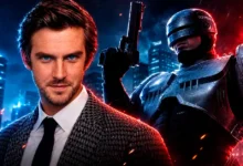 Dan Stevens ao lado de RoboCop em arte sobre a nova série do Prime Video