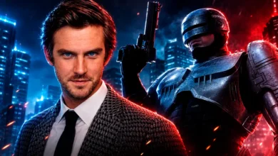 Dan Stevens ao lado de RoboCop em arte sobre a nova série do Prime Video