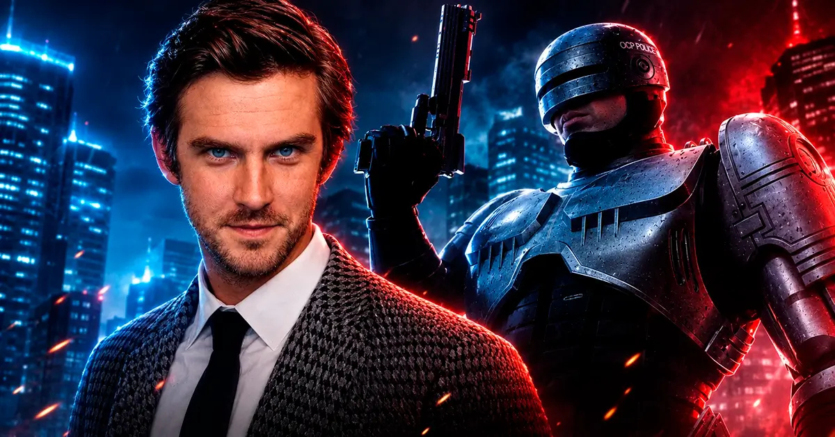 Dan Stevens ao lado de RoboCop em arte sobre a nova série do Prime Video